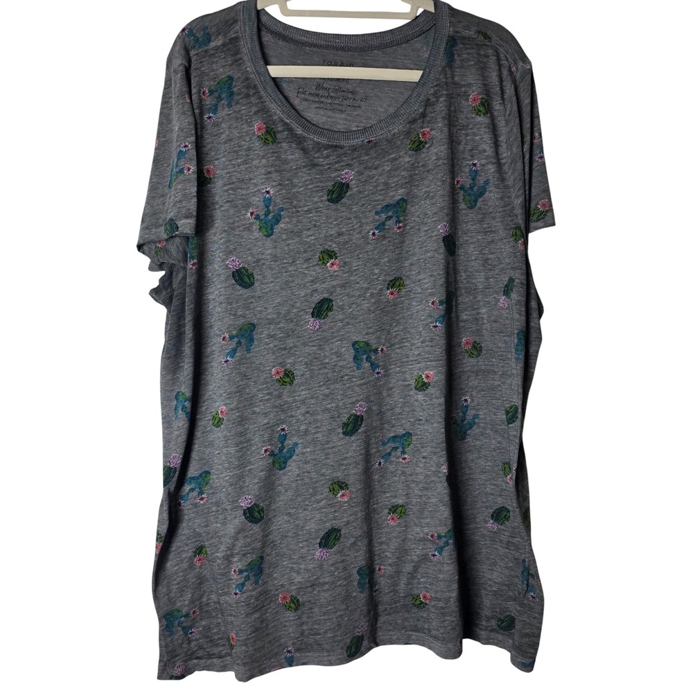 Torrid Cactus Print T-Shirt Size 3 3X Grey Slub Knit Short Sleeve Desert Tee